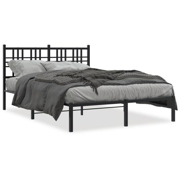 vidaXL Metal Bed Frame without Mattress with Headboard Black 120x190cm