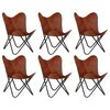 vidaXL Butterfly Chairs 6 pcs Brown Kids Size Real Leather