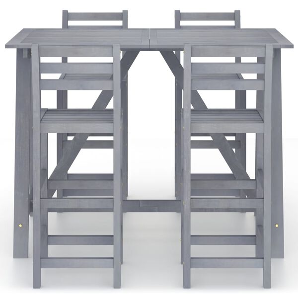 vidaXL 5 Piece Outdoor Bar Set Grey Solid Acacia Wood