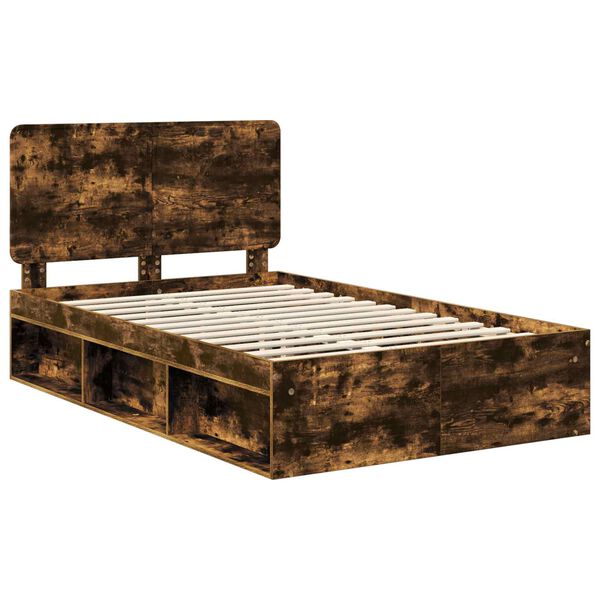 vidaXL Bed Frame Smoked Oak 120 x 190 cm Solid Pine Wood