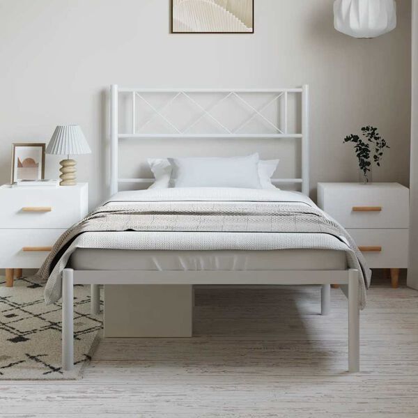 vidaXL Metal Bed Frame without Mattress with Headboard White 100x200cm