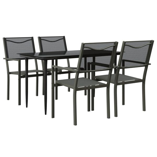 vidaXL 5 Piece Garden Dining Set Black Steel and Textilene