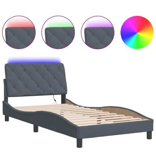 vidaXL Bed Frame with LED without Mattress Dark Grey 100x203 cm Velvet