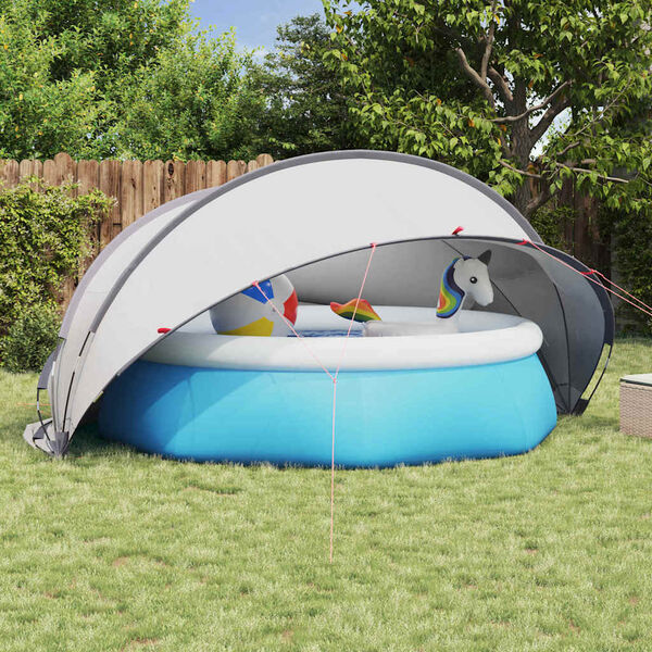 vidaXL Pool Dome Folding Manual Grey and Orange 405 x 405 x 192 cm