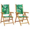 vidaXL Folding Chairs 2 pcs Leaf Pattern Solid Wood Acacia and Fabric