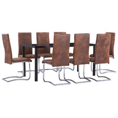 vidaXL 9 Piece Dining Set Faux Suede Leather Brown