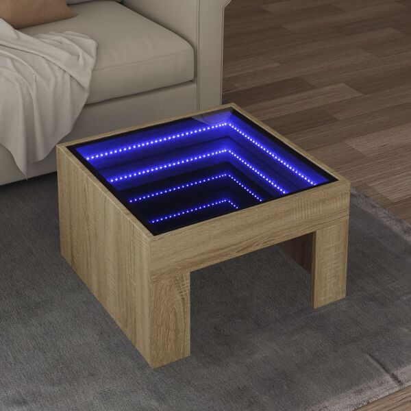 vidaXL Coffee Table with Infinity LED Sonoma Oak 50x50x30 cm