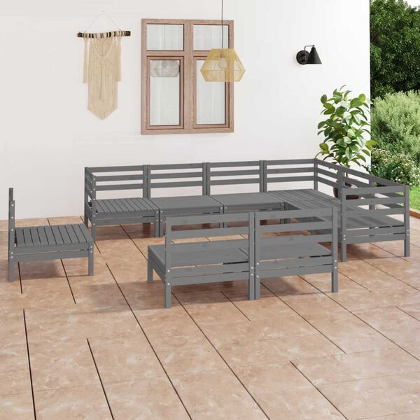vidaXL 9 Piece Garden Lounge Set Solid Wood Pine Grey