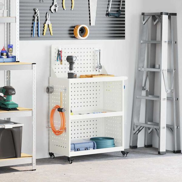 vidaXL Tool Trolley Manual White 65 x 35 x 111 cm Cold-rolded steel