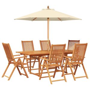 vidaXL Outdoor Dining Set with Parasol 8 pcs Cream White and Natural