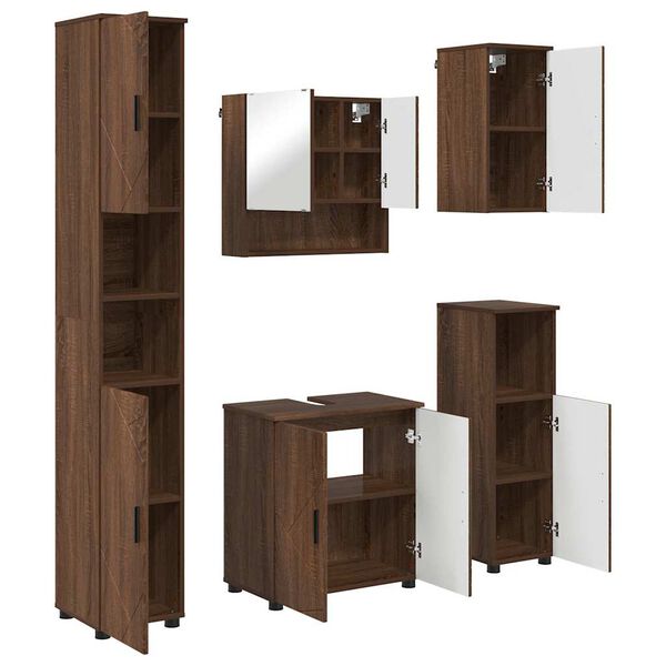 vidaXL Bathroom Furniture Set 5 pcs Brown Oak Engineered wood & Metal
