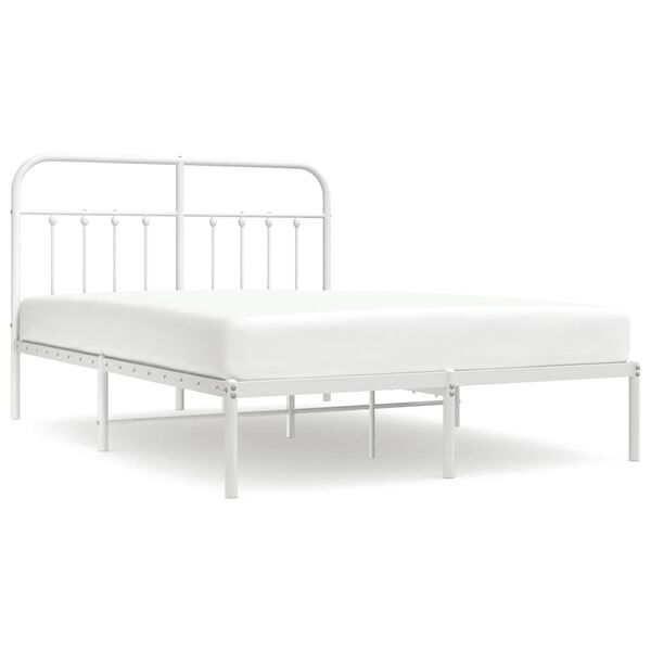 vidaXL Metal Bed Frame without Mattress with Headboard White 140x200cm