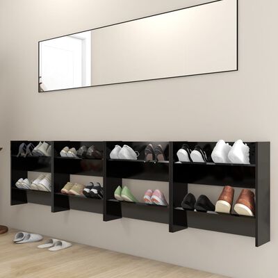 vidaXL Wall Shoe Cabinets 4 pcs Black 60x18x60 cm Engineered Wood