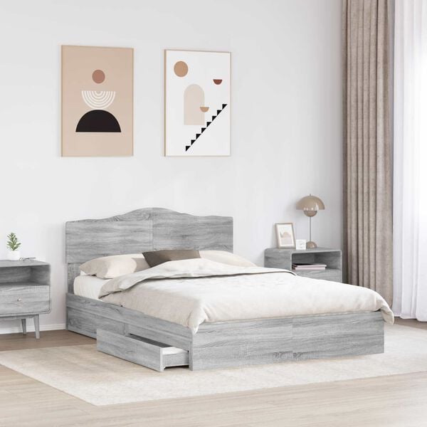 vidaXL Storage Bed Grey Sonoma 160 x 200 cm Engineered Wood