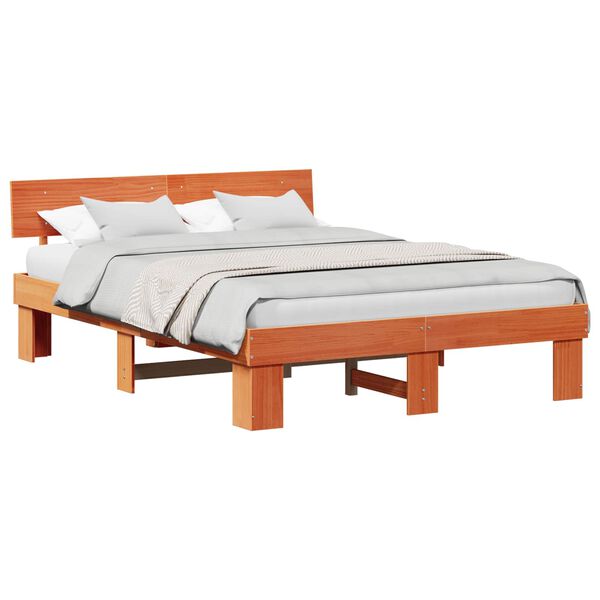 vidaXL Bed Frame with Headboard Wax Brown 140 x 200 cm Solid Pine Wood