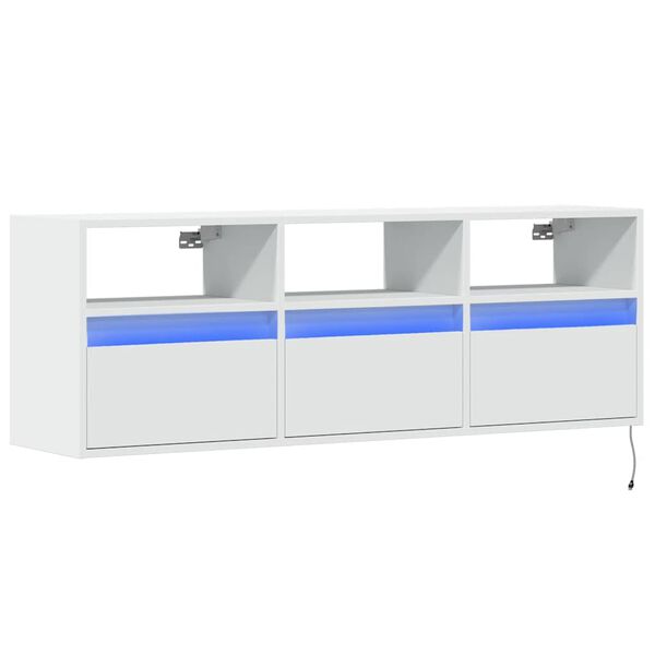 vidaXL TV Wall Cabinet with LED Lights White 130x31x45 cm