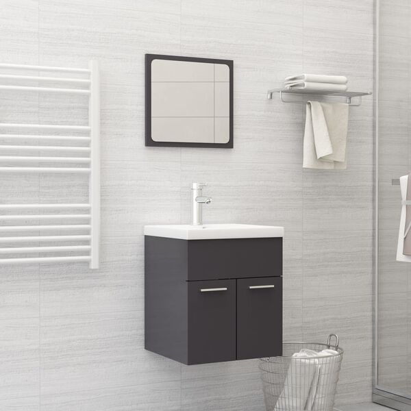 vidaXL Bathroom Furniture Set High Gloss Grey Engineered Wood