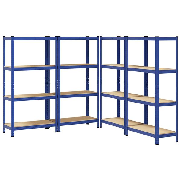 vidaXL 4-Layer Storage Shelves 4 pcs Blue Steel&Engineered Wood