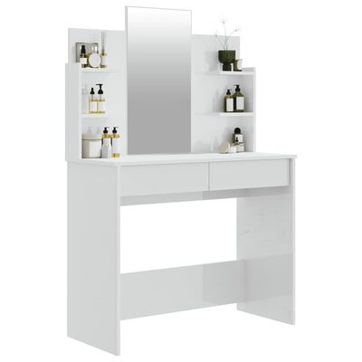 vidaXL Dressing Table with Mirror High Gloss White 96x40x142 cm
