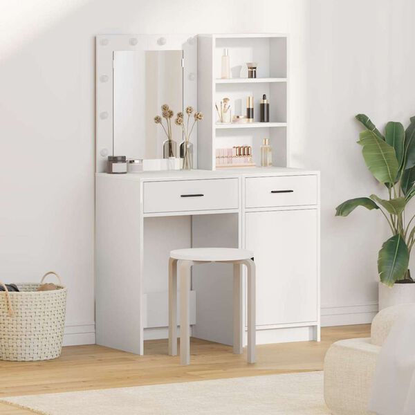vidaXL Dressing Table Set with Drawer 2 pcs White Engineered Wood