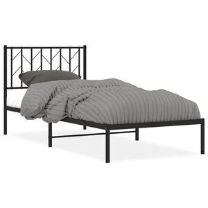 vidaXL Metal Bed Frame without Mattress with Headboard Black 90x200cm