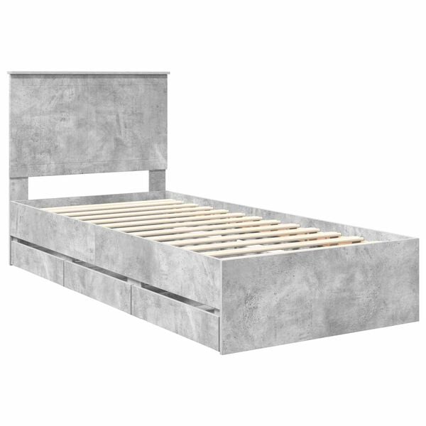 vidaXL Bed Frame with Drawer Concrete Grey 90 x 200 cm Engineer Wood