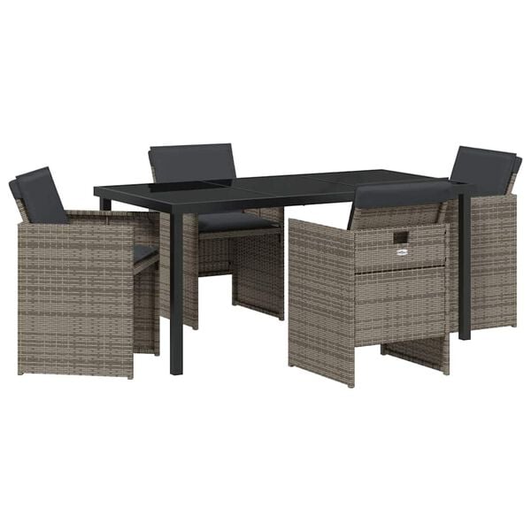 vidaXL Garden Dining Set 5 pcs Grey Poly Rattan