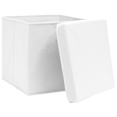 vidaXL Storage Boxes with Covers 10 pcs 28x28x28 cm White
