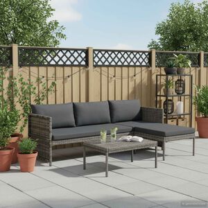 vidaXL 3 Piece Garden Lounge Set with Cushions Poly Rattan Grey