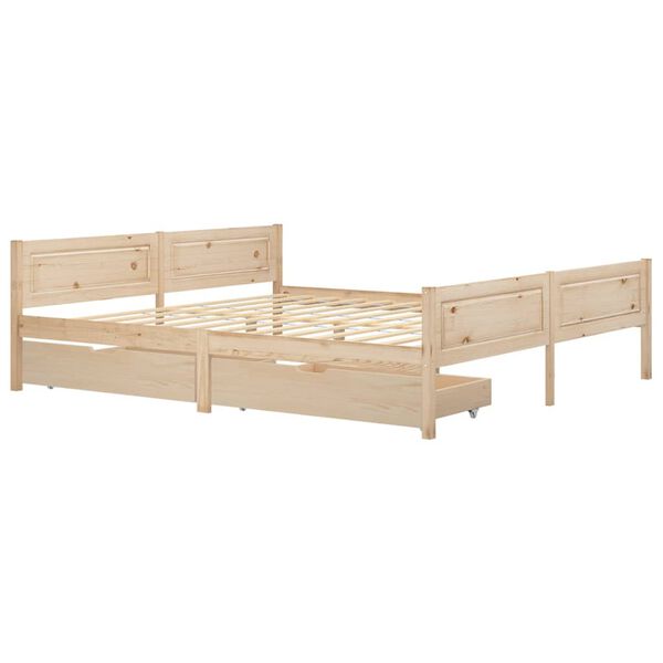 vidaXL Bed Frame without Mattress with 2 Drawers Solid Wood 200x200 cm
