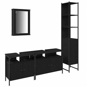 vidaXL Bathroom Furniture Set 4 pcs Black Oak Engineered Wood