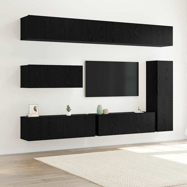 vidaXL TV Cabinet Set Wall-mounted 7 pcs Black Oak Engineered Wood