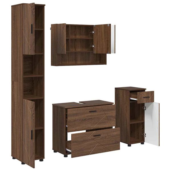 vidaXL Bathroom Furniture Set with Drawer with Shelf 4 pcs Brown Oak