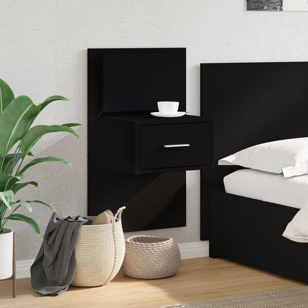 vidaXL Wall-mounted Bedside Cabinet with LED Lights Black