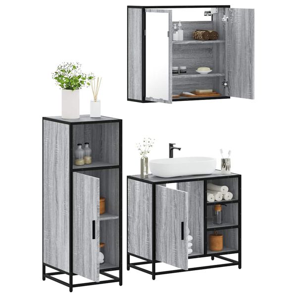 vidaXL 3 Piece Bathroom Furniture Set Grey Sonoma Engineered Wood