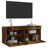 vidaXL TV Wall Cabinet with LED Lights Smoked Oak 100x30x40 cm