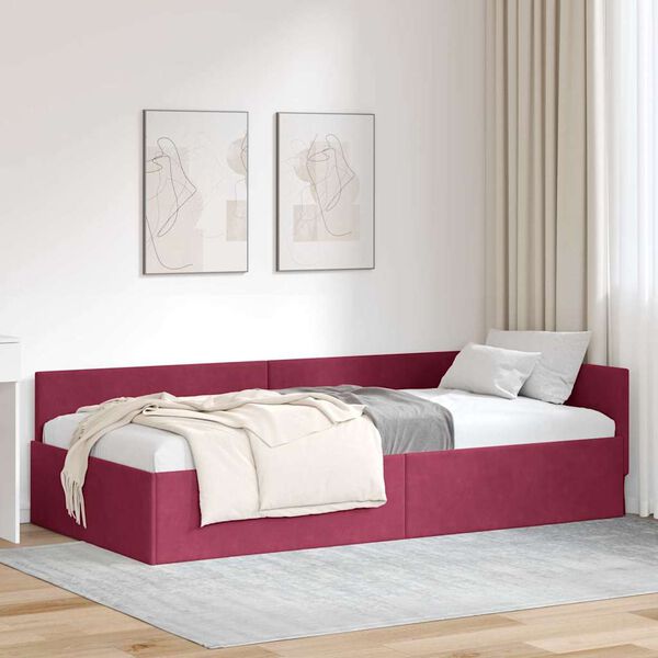 vidaXL Corner Bed Frame with Headboard Wine Red 80 cm x 200 cm Velvet