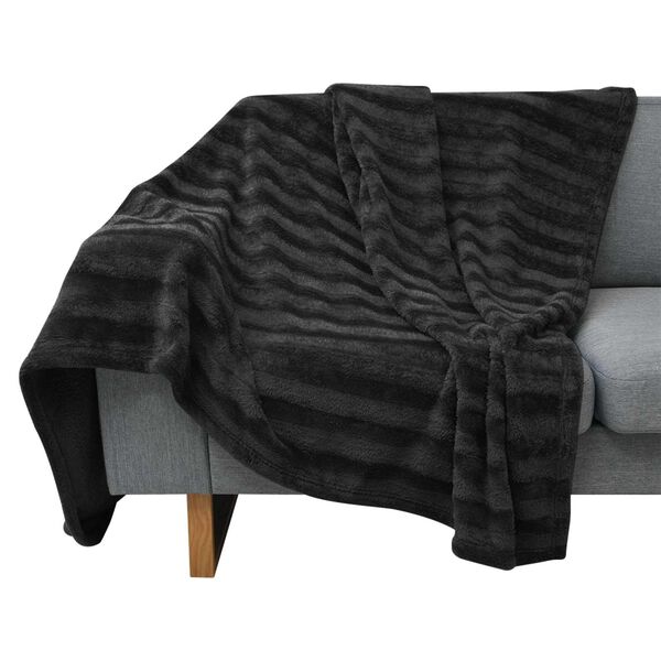 vidaXL Blanket and Throw Pillow Striped Black 200 x 150 cm Polyester