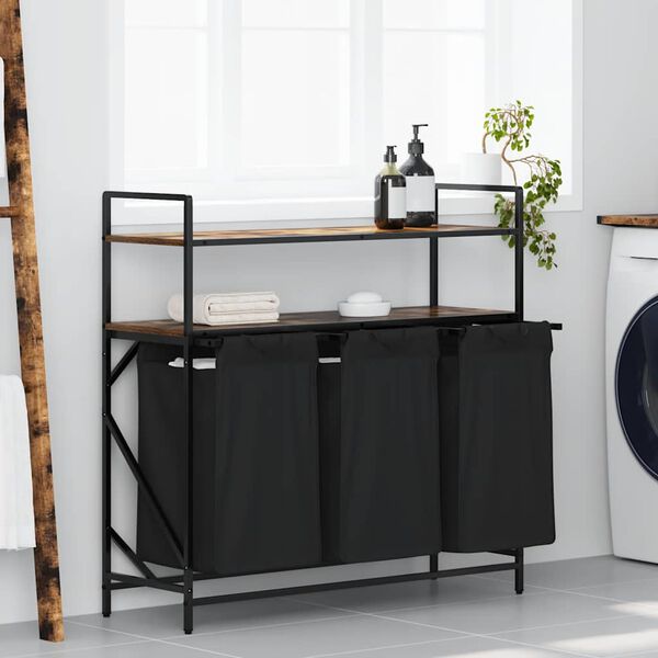 vidaXL Laundry Basket 3 Compartments with Shelves Smoked Oak