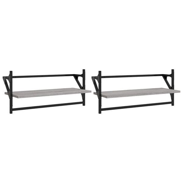 vidaXL Wall Shelves with Bars 2 pcs Grey Sonoma 65x25x30 cm
