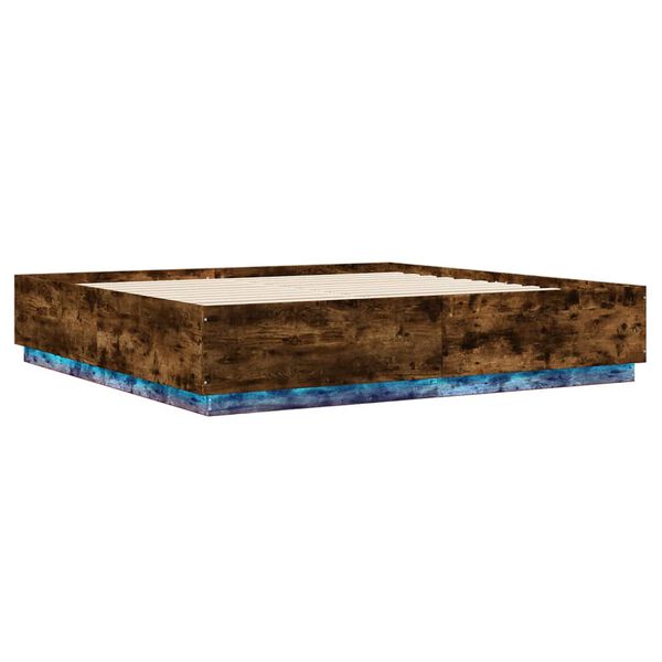 vidaXL Bed Frame with LED without Mattress Smoked Oak 180x200 cm Super King