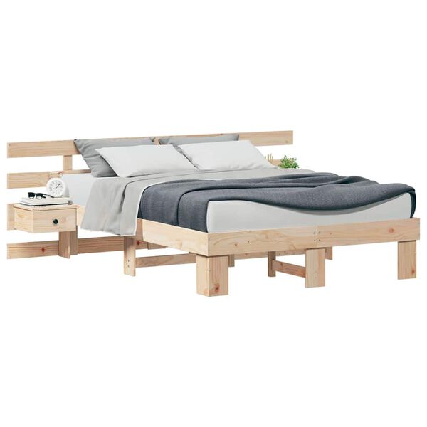 vidaXL Bed Frame with Headboard Brown 120 x 190 cm Solid Pine Wood