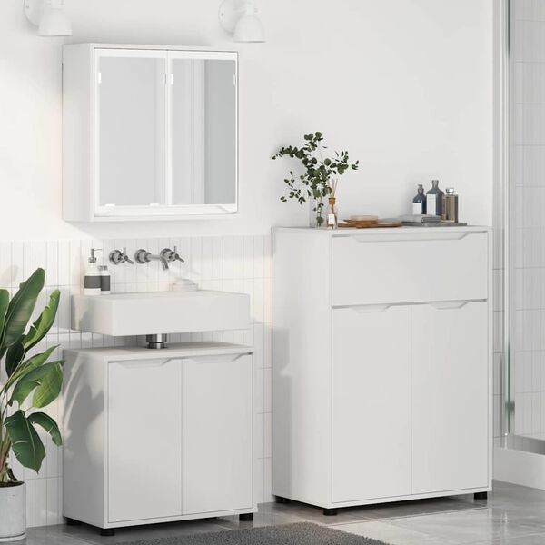 vidaXL Bathroom Furniture Set with Drawer 3 pcs White Engineered Wood