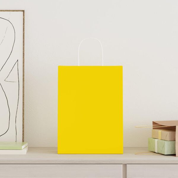 vidaXL Paper Bags 250 pcs with Handles Yellow 26x12x35 cm