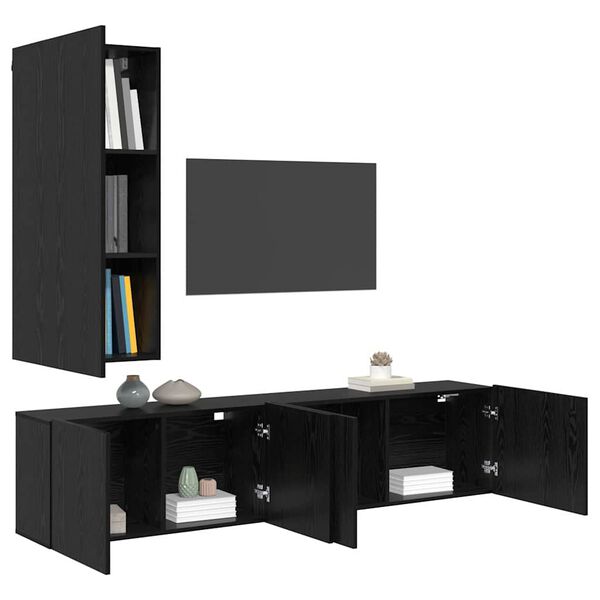 vidaXL TV Wall Unit Wall-mounted 5 pcs Black oak Engineered Wood