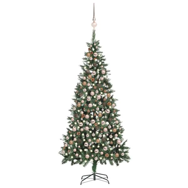 vidaXL Artificial Pre-lit Christmas Tree with Ball Set&Pine Cones 210 cm