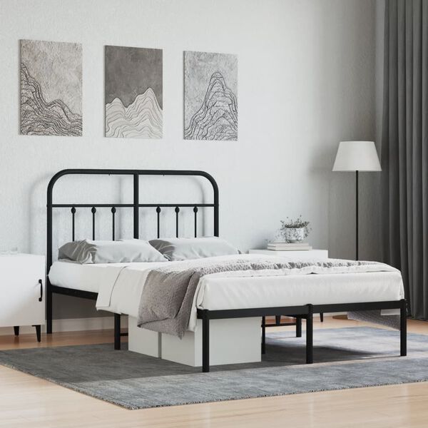 vidaXL Metal Bed Frame without Mattress with Headboard Black 120x200cm