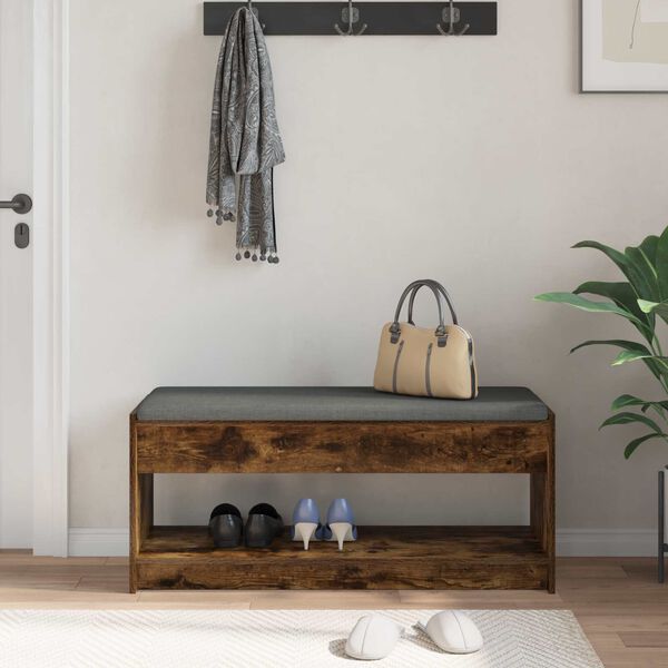 vidaXL Hall Bench with Cushion with Shelf Smoked Oak 103 x 38 x 45 cm