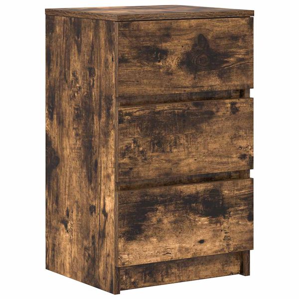 vidaXL Bedside Cabinet with 3 Drawers Smoked Oak 39x35x65 cm