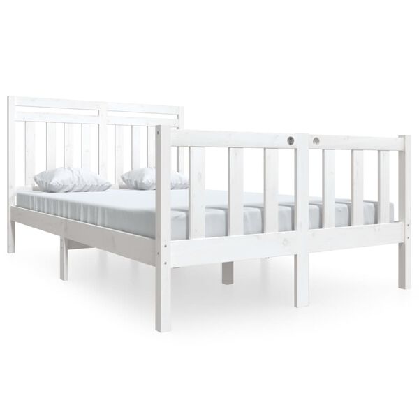 vidaXL Bed Frame without Mattress White Double Solid Wood